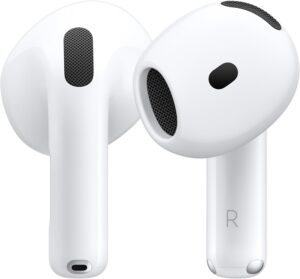 Apple AirPods 4 Wireless Earbuds. Bluetooth Headphones. with Active Noise Cancellation. Adaptive Audio. Transparency Mode. Personalized Spatial Audio. USB-C Charging Case. Wireless Charging. H2 Chip