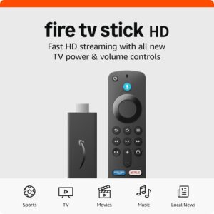 Amazon Fire TV Stick HD (newest model). free and live TV. Alexa Voice Remote. smart home controls. HD streaming