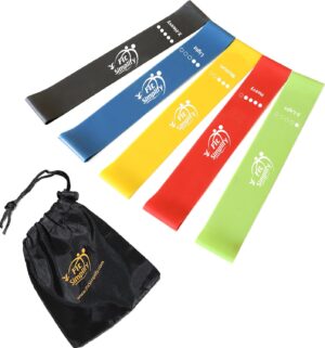 Fit Simplify Resistance Loop Exercise Bands with Instruction Guide and Carry Bag. Set of 5