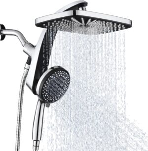 High Pressure Rain Shower Head: Upgrade Shower Heads with Handheld Spray Combo with Fixed Showerhead and 10 Sprays Handheld Shower Head. Detachable Shower head Built-in Magnetic Docking and Power Jets
