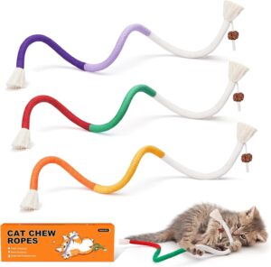 Potaroma Cat Toys Chew Ropes 3Pcs with Refillable Natural Catnip, Safe Teeth Cleaning Toy for Indoor Kittens, Interactive Cat Nip Kitty Toys for All Breeds 19.5 Inches