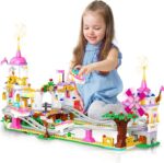 HOGOKIDS Girls Roller Coaster Building Set - 711 PCS Carnival Friends Pink Park Building Block Kit Rollercoaster Adventure Christmas Birthday Gift Toys for Kids Girls Boys Aged 6 7 8 9 10 11+