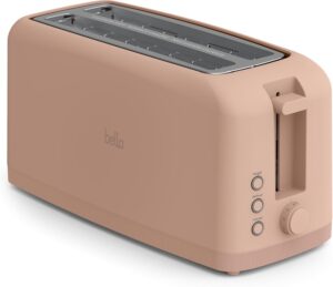 bella 2 Slice Slim Toaster, Fits-anywhere Kitchenware, 6 Setting Shade Control with Reheat & Cancel Buttons, Fits sourdough, 10” Long Slot, Anti Jam & Auto Shutoff, 900 Watt, Oatmilk