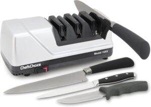 Chef’sChoice 15XV EdgeSelect Professional Electric Knife Sharpener with 100-Percent Diamond Abrasives and Precision Angle Guides for Straight Edge and Serrated Knives, 3-Stage, Gray