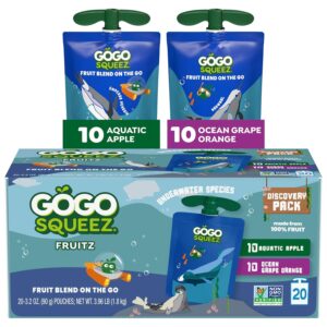 GoGo squeeZ Applesauce and Fruit Puree Variety Pack, Apple, Banana & Strawberry, 3.2 oz (Pack of 20), Unsweetened Fruit Snacks for Kids, Gluten Free, Nut Free, BPA Free Pouches (Packaging May Vary)
